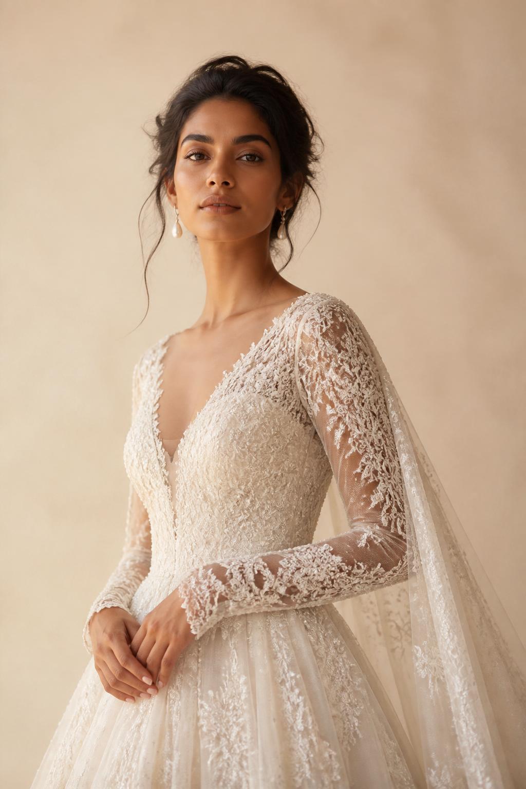 Goan bride in ivory bridal couture gown